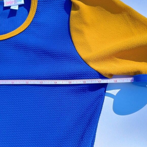 LuLaRoe Amelia Dress Blue Yellow Colorblock Snow White Halloween Disneybnd Sz M - Picture 3 of 5